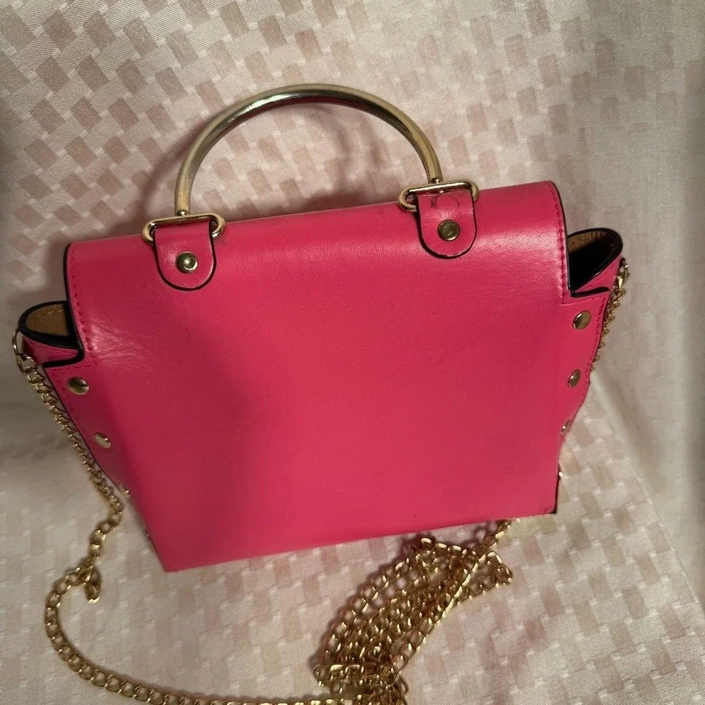 Cute Hot Pink and Gold Toned Crossbody Faux Leather Purse